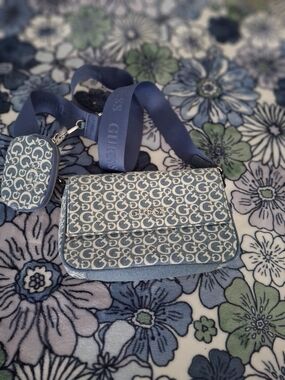 Blue Monogram Crossbody Bag with Detachable Coin Pouch